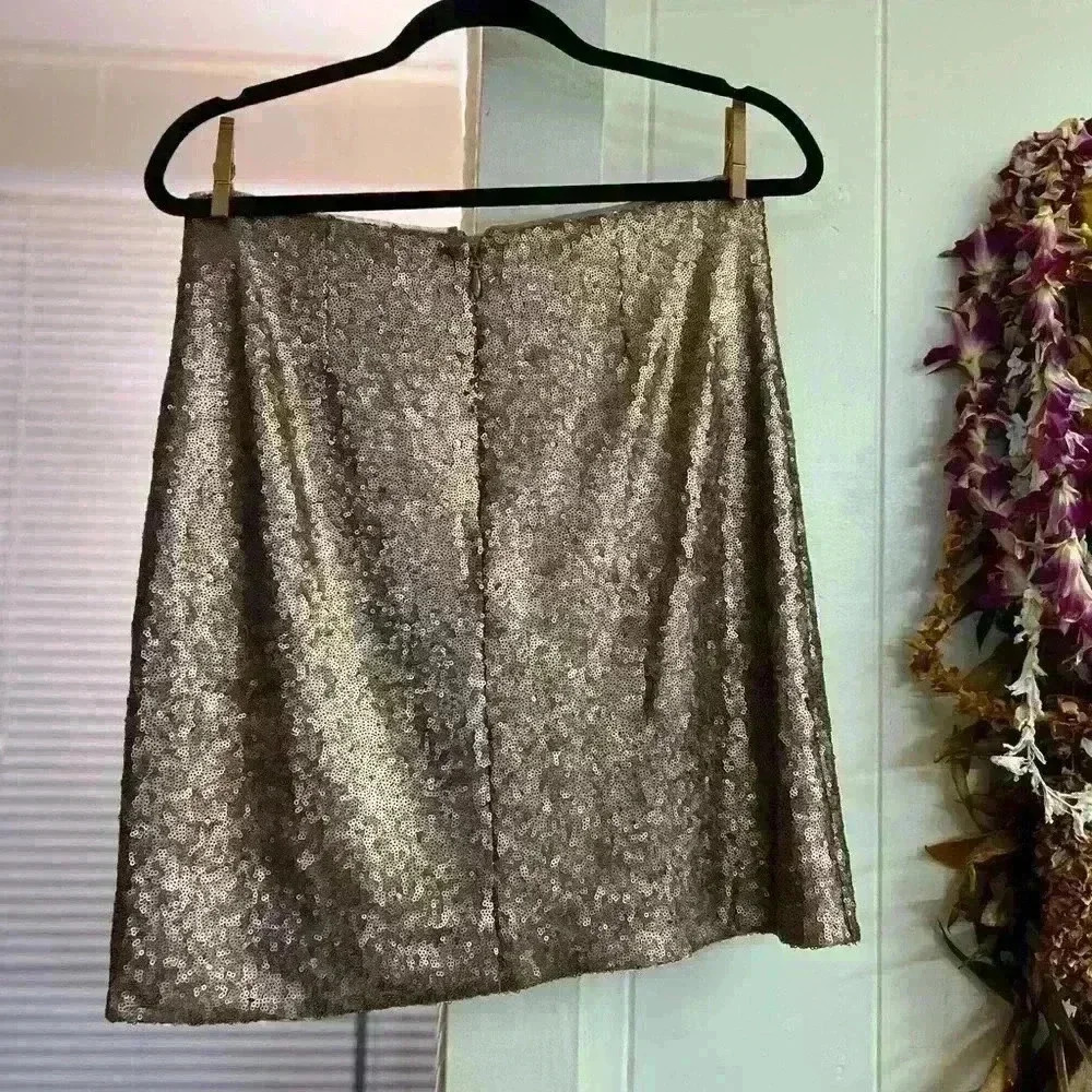BCBG $198 Maxazria BCBGMAXAZRIA Sequin Mini Gold Skirt Sparkly‎ Micro Metallic - Picture 3 of 5